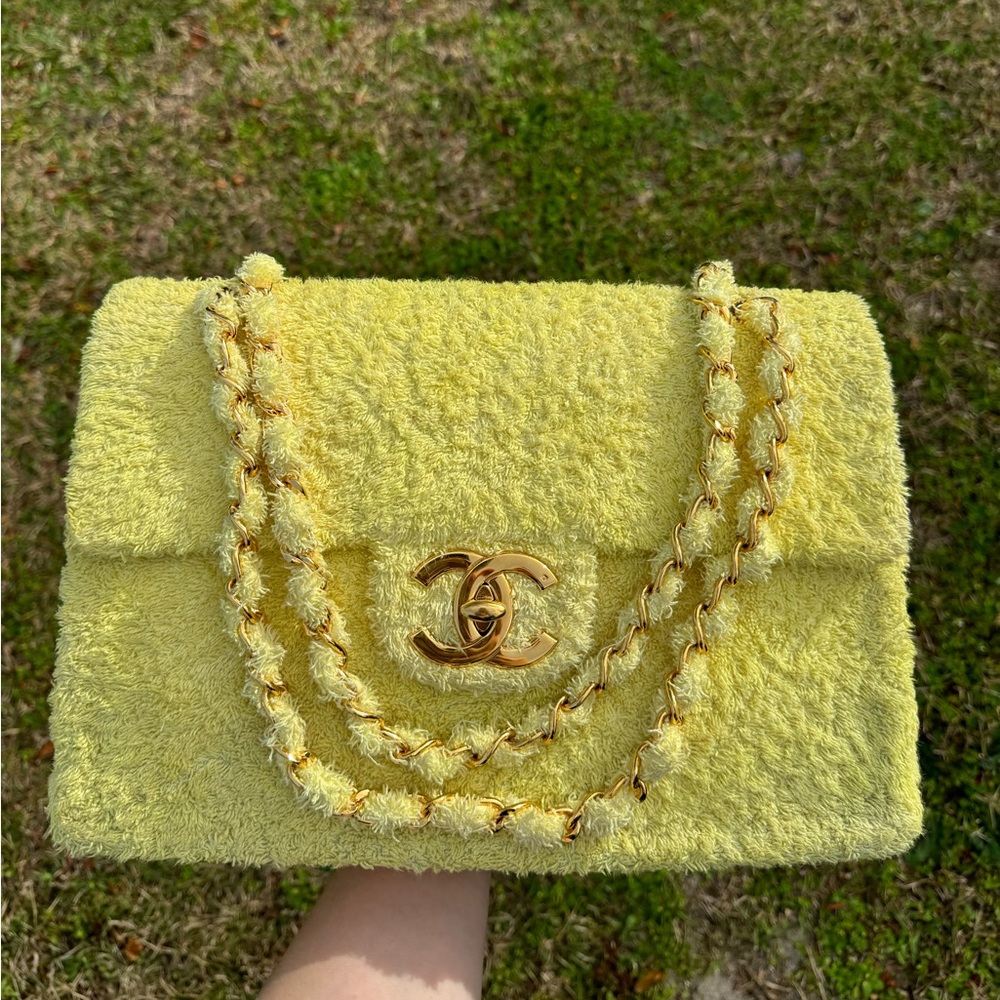 Chanel Rare Maxi Yellow Terry Cloth Vintage Flap